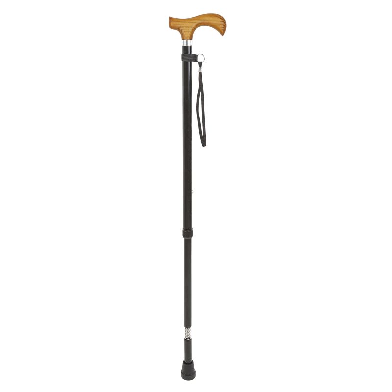 Height-Adjustable Shock Absorbing Black Derby Walking Stick