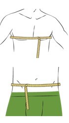 Diagrams measuring chest and waist