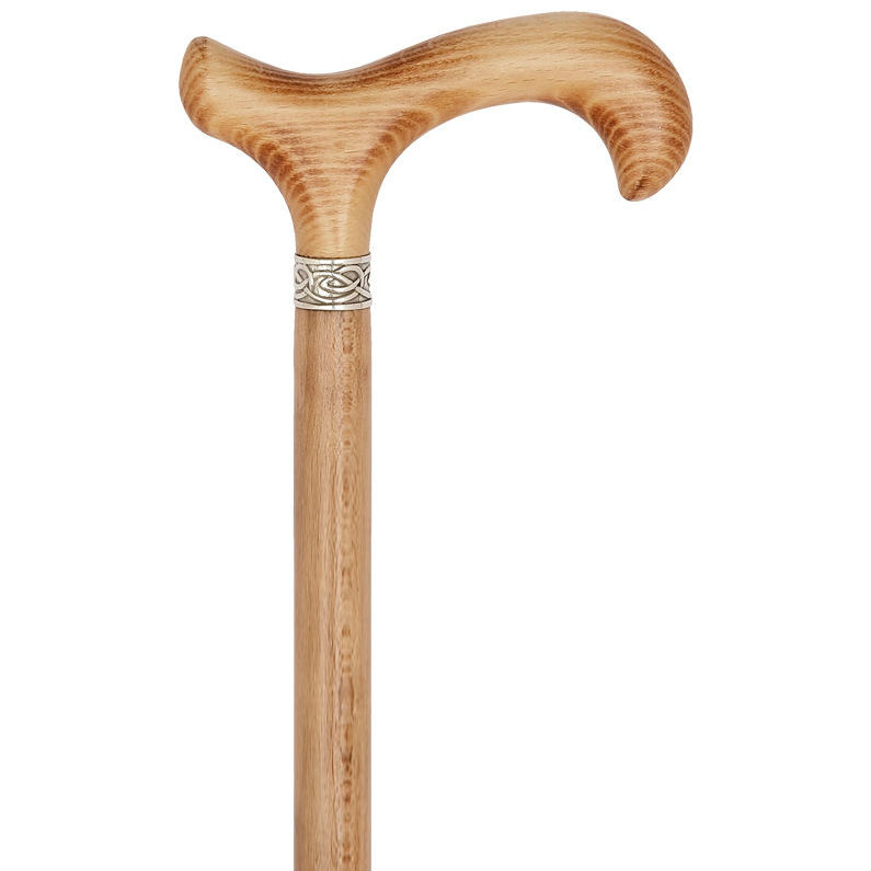 Natural Beech Derby Handle Dress Walking Stick with Celtic Collar