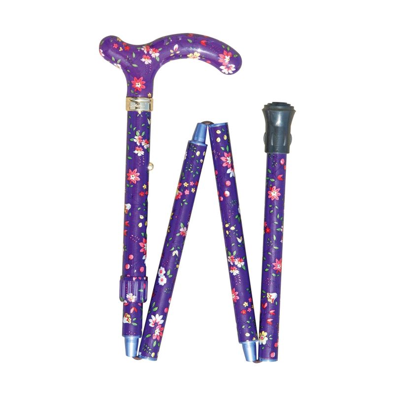 Petite Adjustable Folding Easy-Joint Purple Floral Walking Cane ...