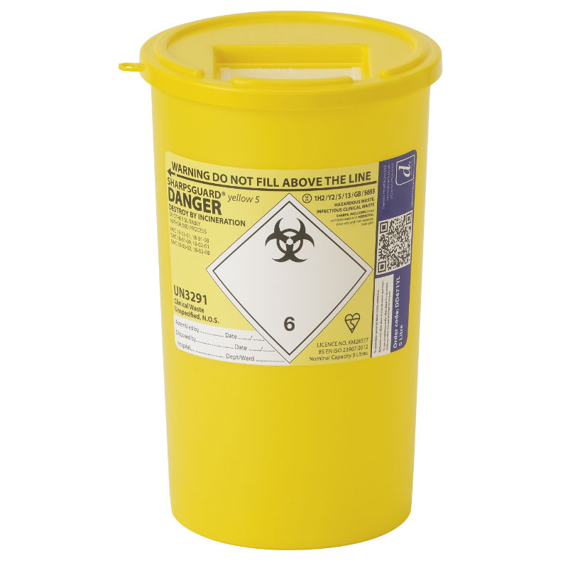 Sharpsguard Yellow 5L GeneralPurpose Sharps Container (Case of 48) Health and Care