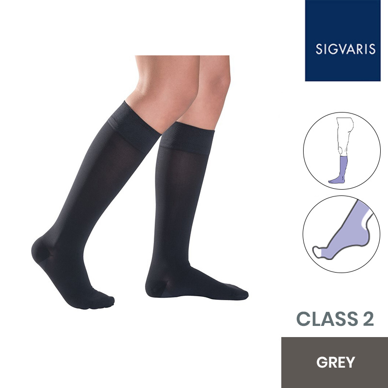 Sigvaris Style Semitransparent Class 2 Knee High Grey Compression Stockings with Open Toe