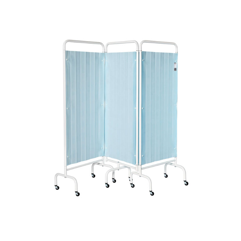 Sunflower Medical Pastel Blue Mobile Three-Panel Folding Hospital Ward Curtained Screen