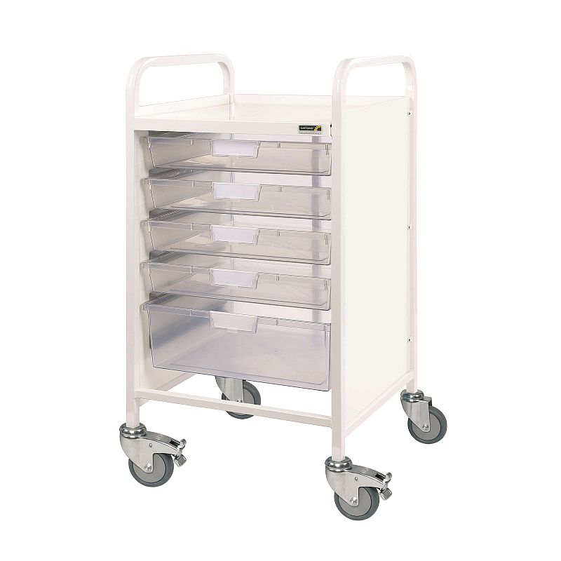 Sunflower Medical Vista 50 Storage Trolley with One Double and Four Single-Depth Clear Trays