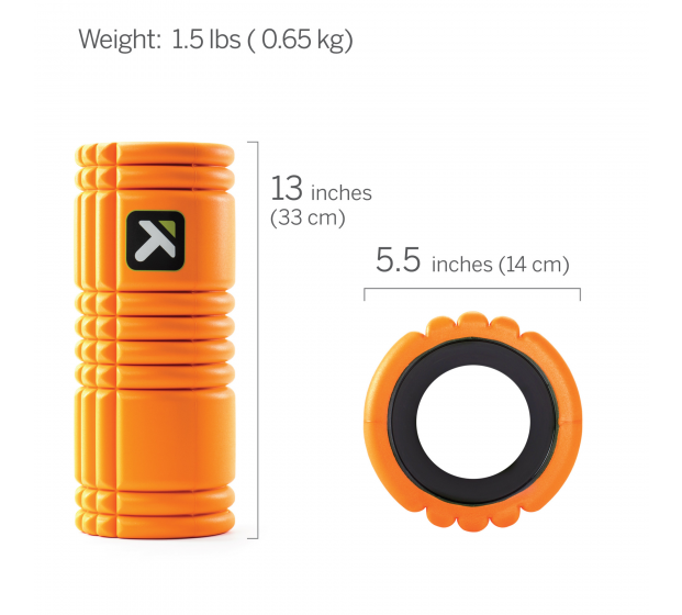 The GRID Foam Roller is sized 13 x 5.5 inches