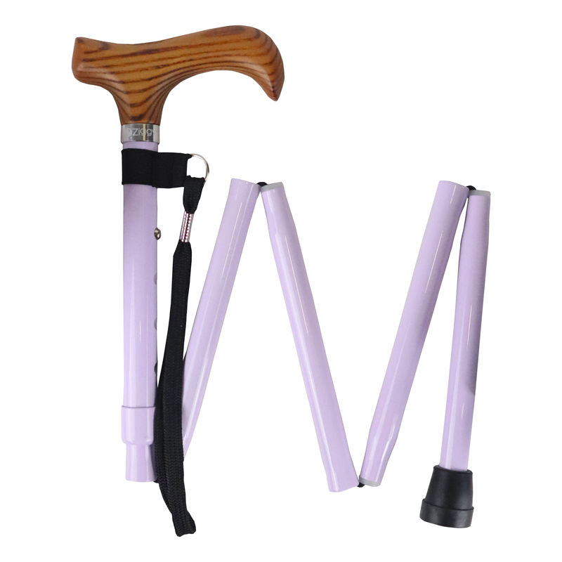 Ziggy Adjustable Mini Folding Walking Stick with Wooden Derby Handle (Pastel Lilac)