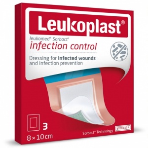 Leukoplast Leukomed Sorbact Waterproof Dressings for Infected Wounds (Pack of Three)