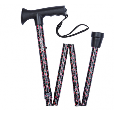 Ziggy Floral Height-Adjustable Folding Walking Stick with Gel Handle