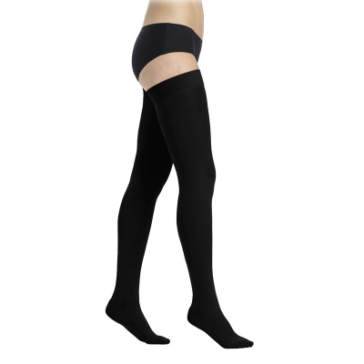 Sigvaris Style Semitransparent Class 1 Thigh Black Compression Stockings with Knobbed Grip