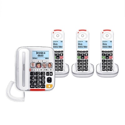 Swissvoice Xtra 3355 Corded Amplified Telephone and Three Extra Cordless Handsets