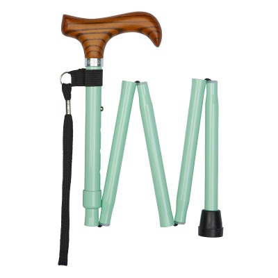 Ziggy Adjustable Mini Folding Walking Stick with Wooden Derby Handle (Pastel Green)