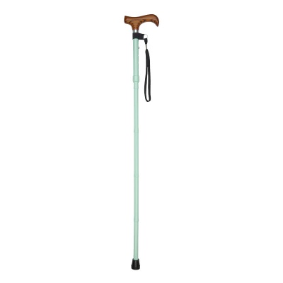 Ziggy Adjustable Mini Folding Walking Stick with Wooden Derby Handle (Pastel Green)