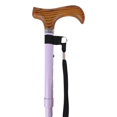 Ziggy Adjustable Mini Folding Walking Stick with Wooden Derby Handle (Pastel Lilac)