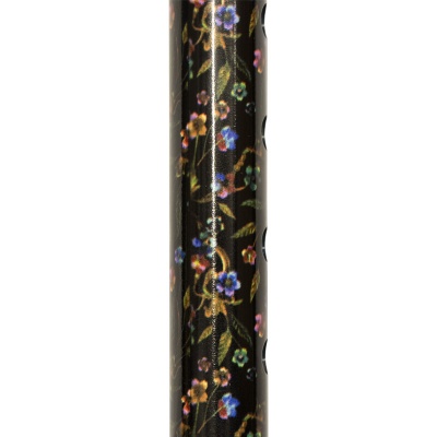 Ziggy Black Floral Shock-Absorbing Height-Adjustable Walking Stick with Anatomical Handle