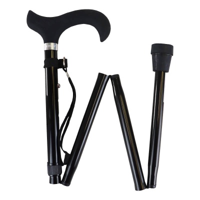 Ziggy Black Height-Adjustable Folding Walking Stick With Silicone Handle