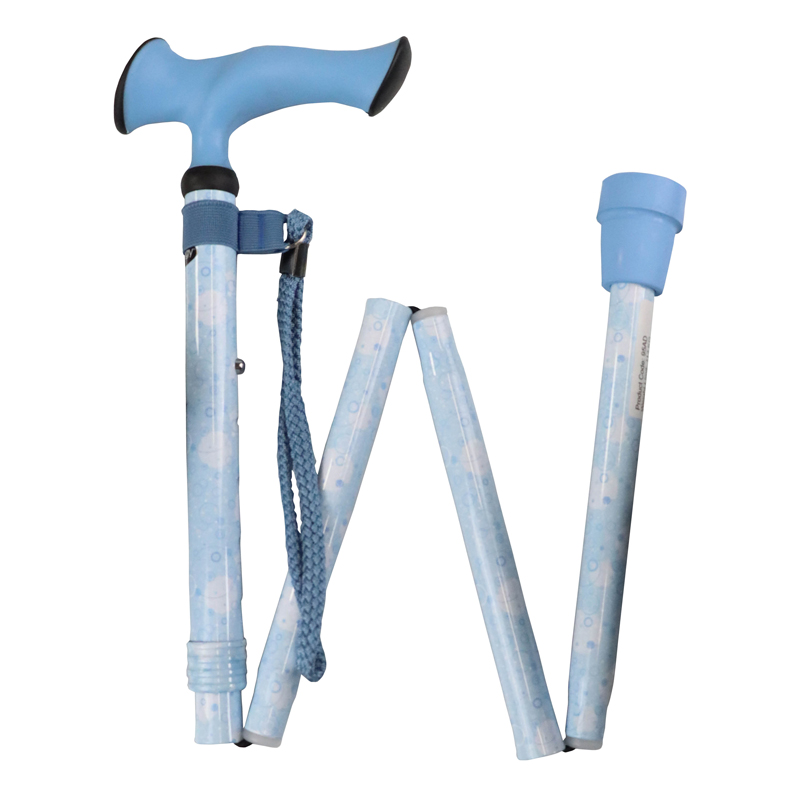 Ziggy Blue Circle Pattern Ergonomic Gel-Handle Folding Walking Stick