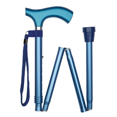 Ziggy Blue Metallic Crutch Handle Folding Adjustable Walking Stick