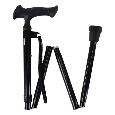 Ziggy Classic Black Folding Walking Stick with Ergonomic Gel Handle