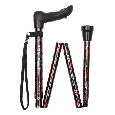 Ziggy Fruit-Pattern Folding Height-Adjustable Walking Stick with Anatomical Handle (Left Hand)