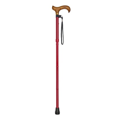 Ziggy Tuscan Red Folding Height-Adjustable Walking Stick with Wooden Derby Handle